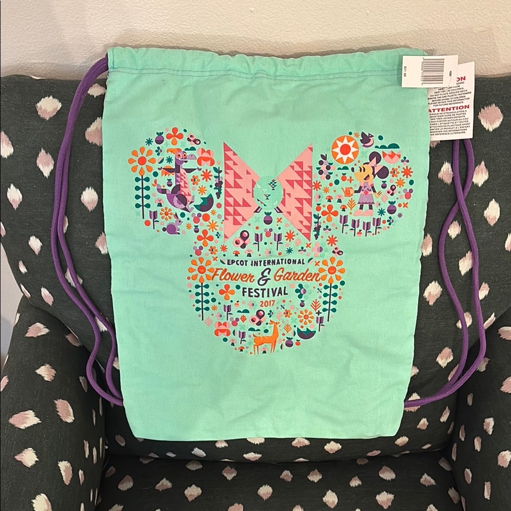 Disney Mint Green Floral Drawstring Bag
